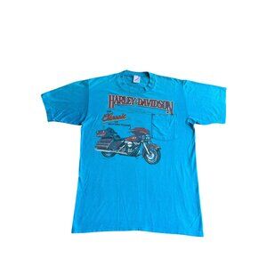 Harley Davidson The Classic Motorcycling T-Shirt Blue Vintage 1985 Jerzees Large